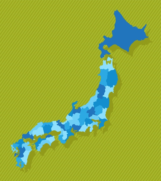 Vector japan map with regions blue political map green background vector illustration