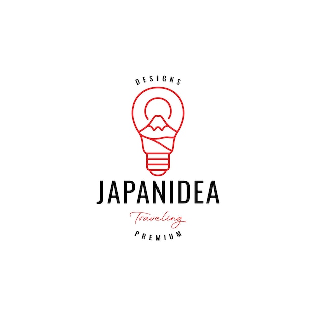Vector japan mountain with bulb light logo design
