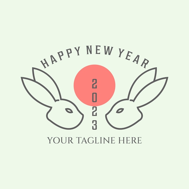 Japan new era 2023 happy new year line art minimalist logo design