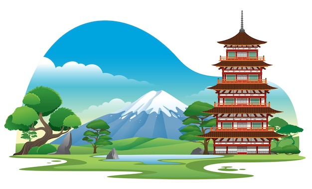 Pagoda giapponese con uno splendido scenario di sfondo