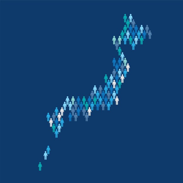 Japan population infographic map made from stick figure people
