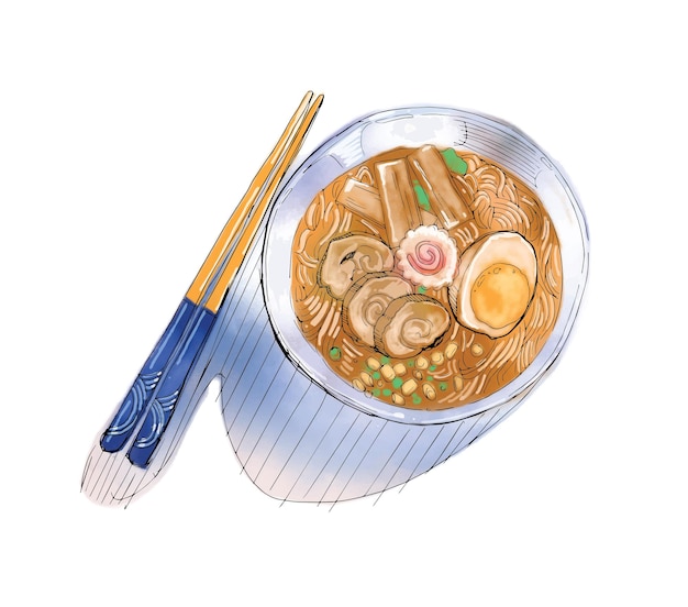 Vector japan ramen created by watercolor soup noodle hot noodle