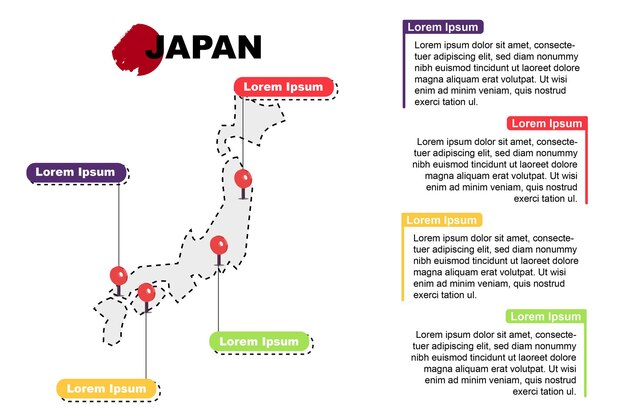 Japan reislocatie infographic toerisme en vakantieconcept populaire plaatsen in japan