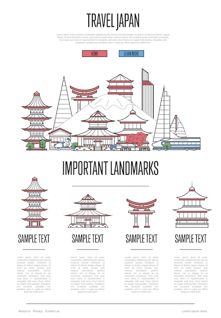 Japan reizen infographics in lineaire stijl