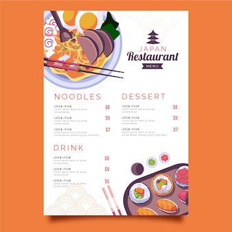 Modello di menu del ristorante giapponese