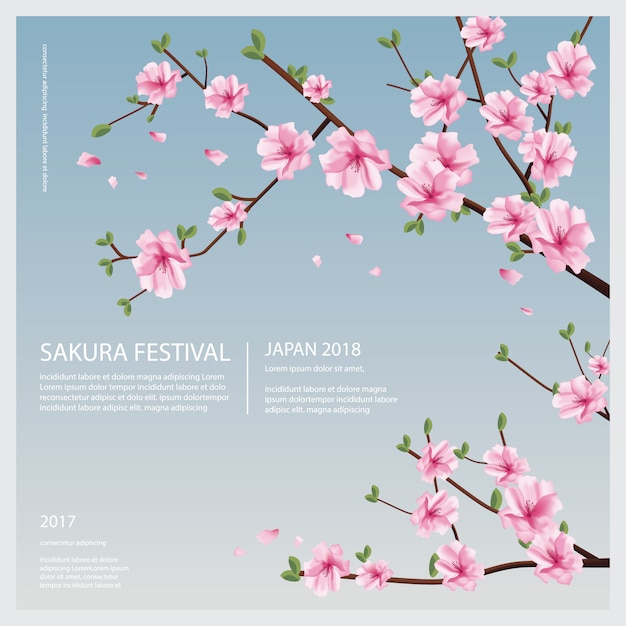 Japan sakura flower with blooming flowers illustration