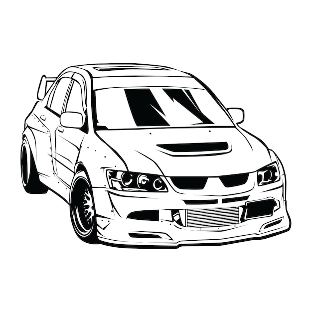 Vector japan sportwagen tekening zwart-wit