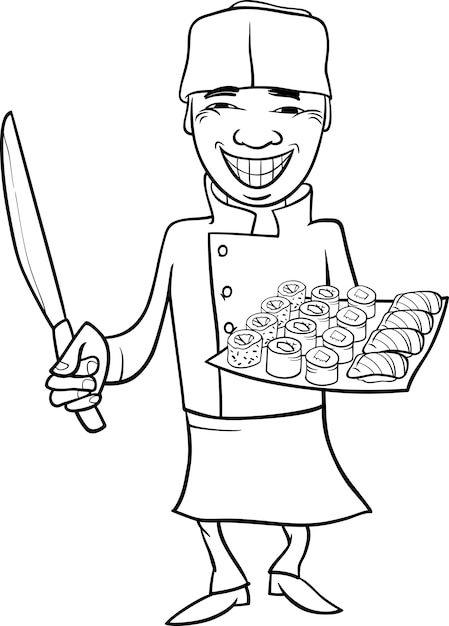 japan sushi chef-kok cartoon kleurplaat