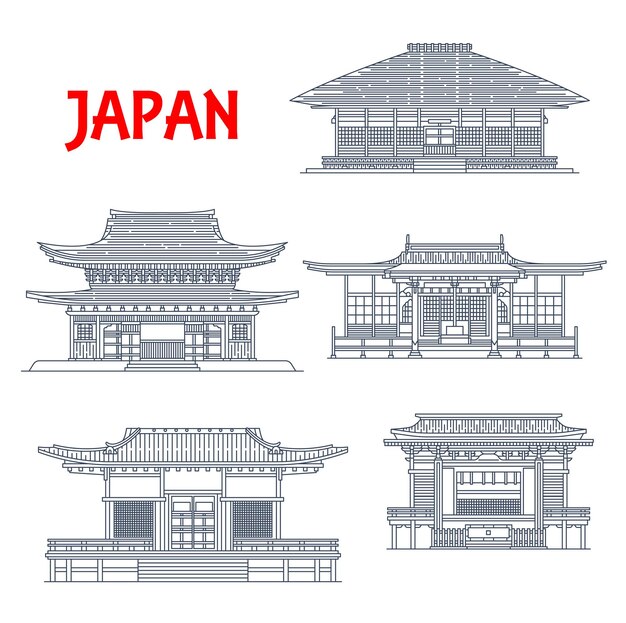 Vector japan temples japanese pagoda buildings kamakura