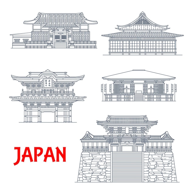 Vector japan temples japanese pagoda buildings