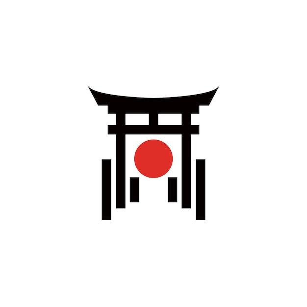 Giappone cancello torii con segno rosso bandiera giapponese logo design vector