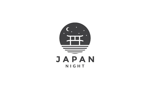 夜のロゴシンボルアイコンベクトルグラフィックデザインイラストと日本の鳥居