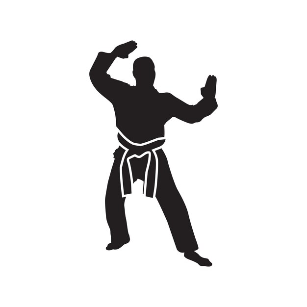 Japan traditional martial art Karate man fighter in kimono vector silhouette illustration