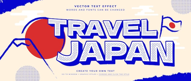 Japan travel text effect vector graphic style