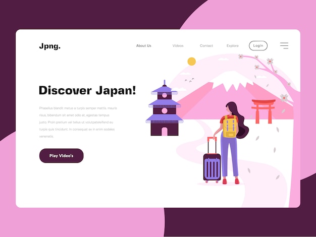 ベクトル 日本旅行ウェブサイトフラットイラスト