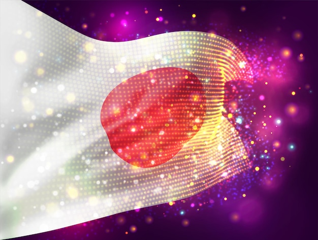 일본, 조명 및 플레어가 있는 분홍색 보라색 배경에 벡터 3d 플래그