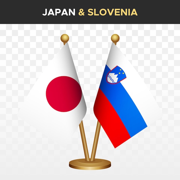 Vector japan versus slovenië vlaggen japanse 3d staande bureau vlag geïsoleerd op wit