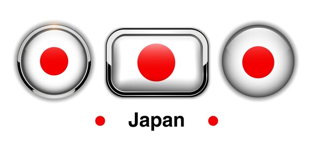 Japan vlag knoppen, 3d glanzende vector iconen.