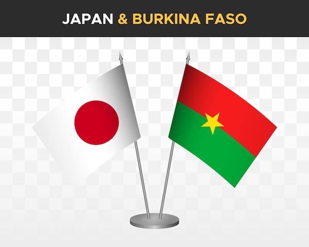 Japan vs burkina faso desk flags mockup isolated 3d vector illustration japanese table flags