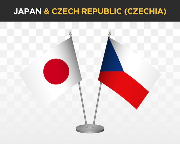 Japan vs czech republic czechia desk flags mockup 3d vector illustration japanese table flags