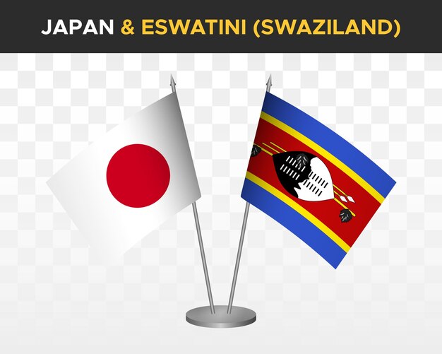 Japan vs eswatini swaziland desk flags mockup isolated 3d vector illustration japanese table flags