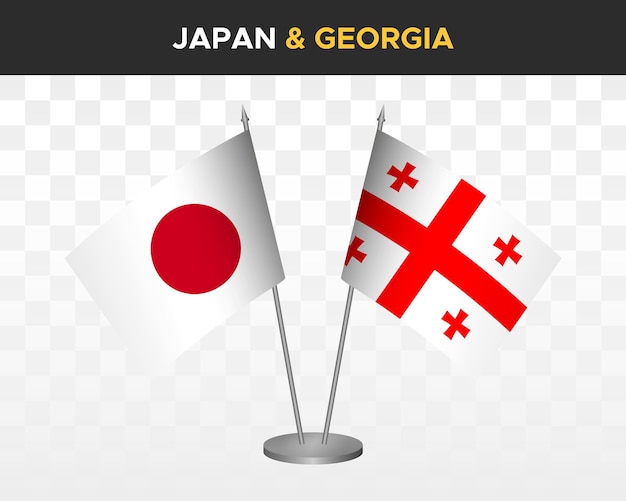 Japan vs georgia desk flags mockup isolated 3d vector illustration japanese table flags