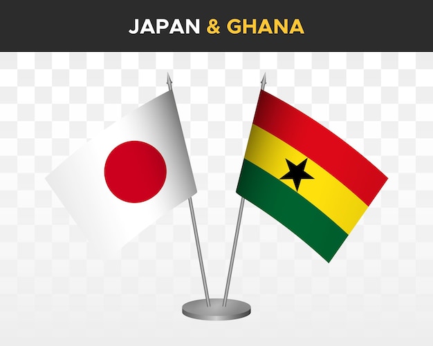 Макет настольных флагов Японии против Ганы изолированные 3d векторные иллюстрации японские настольные флаги