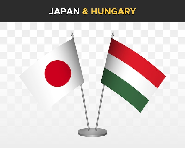 Japan vs hungary desk flags mockup isolated 3d vector illustration japanese table flags