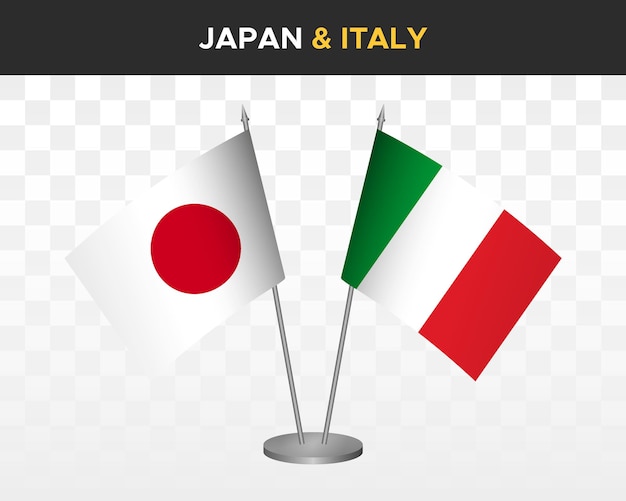 Japan vs italy desk flags mockup isolated 3d vector illustration japanese table flags