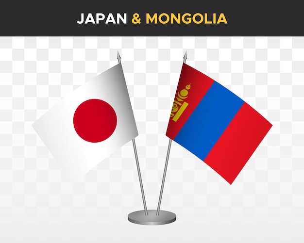 Japan vs mongolia desk flags mockup isolated 3d vector illustration japanese table flags