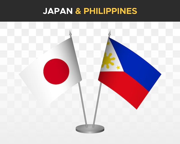 Japan vs philippines desk flags mockup isolated 3d vector illustration japanese table flags