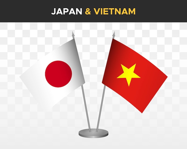 Japan vs vietnam desk flags mockup isolated 3d vector illustration japanese table flags