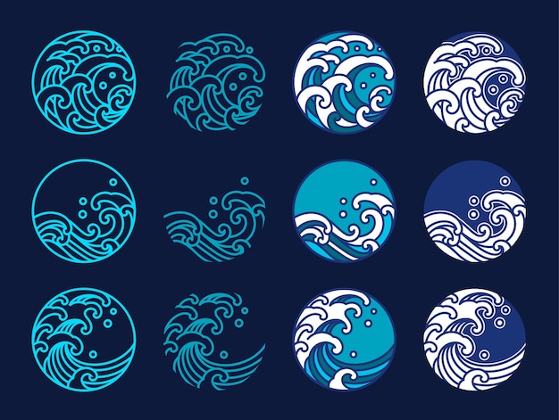 Japan water and ocean wave. Oriental style graphic design. Line art