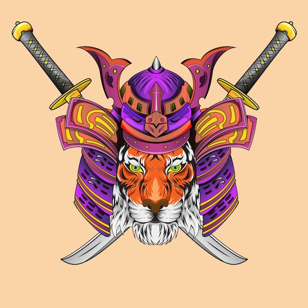 Japanase samurai tiger helmet inspired by japanese knight head artwork illustration and t shirt