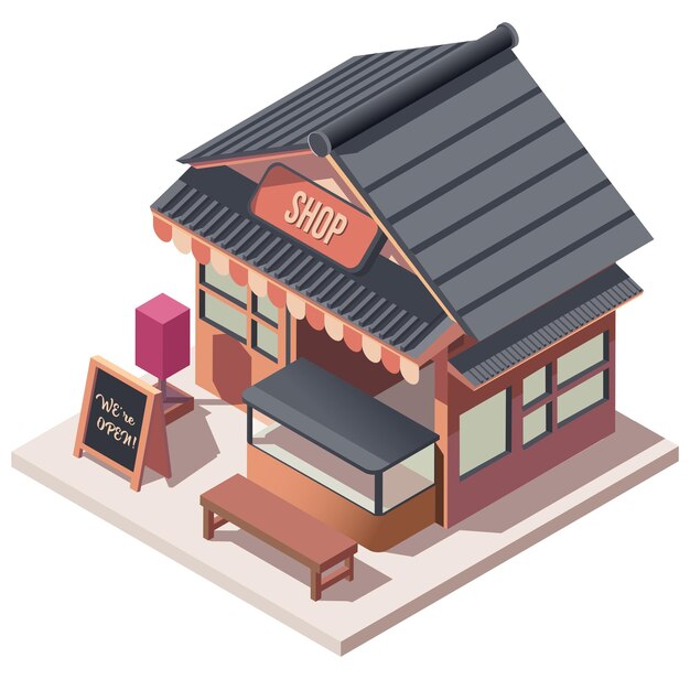 Vector japanease and kiosk shop isometric composition