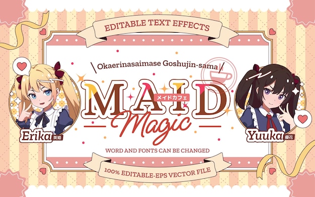 Vector japanese anime vtuber maid colorful text effects