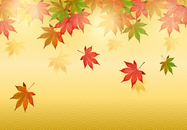 Japanese autumn on gold background