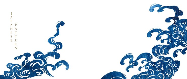 Vector japanese background with blue watercolor texture painting element vector oriental natural wave