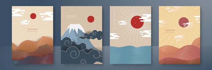 Vector 日本背景与线波图案向量 抽象模板与几何图案 东方风格的山地布局设计 矢量图形设计 横幅图案背景网页模板