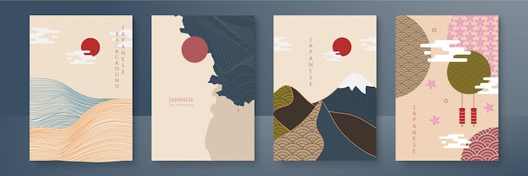 Vector 日本背景与线波图案向量 抽象模板与几何图案 东方风格的山地布局设计 矢量图形设计 横幅图案背景网页模板