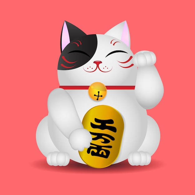 ベクトル 日本の猫を手にする、maneki neko