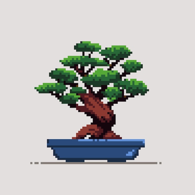 Vettore alberi bonsai giapponesi nello stile della pixel art bellissimo albero realistico albero in stile bonsai