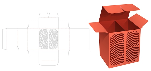 Japanese box and insert partition die cut template and 3D mockup