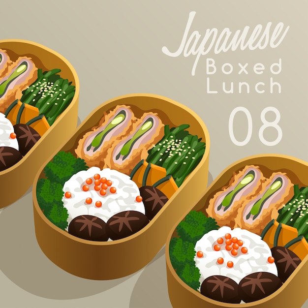 Japanese Boxed Lunch Set Illustration