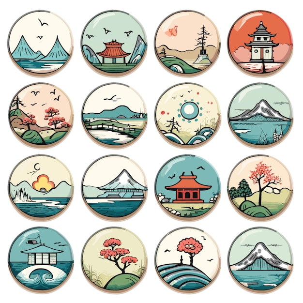 Japanese Buttons vector on white background