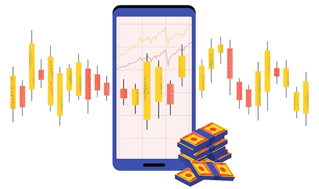 Grafico a candele giapponesi. commercio online. mercato finanziario. commercianti e agenti di borsa.