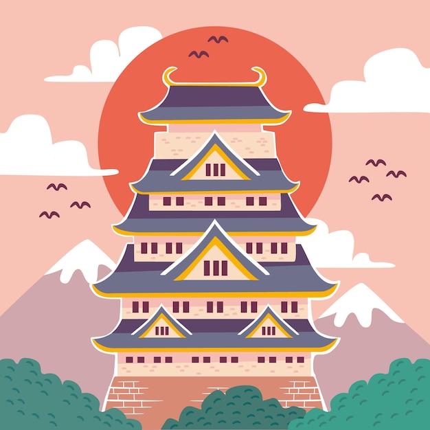 Japanese castle illustration