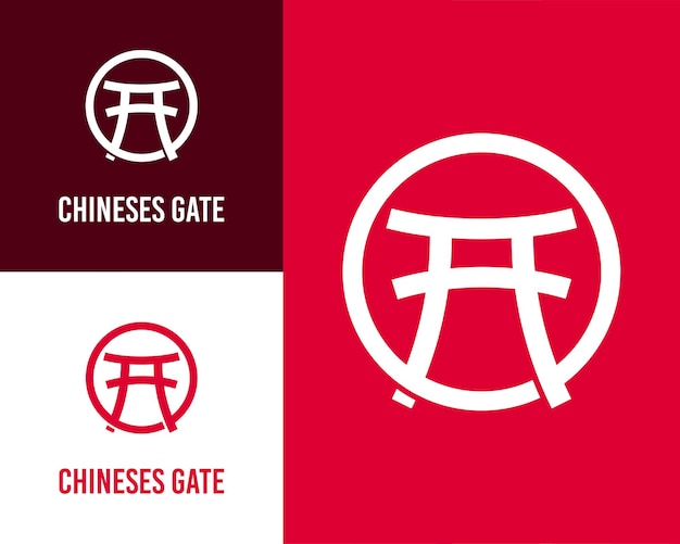 Japanese or chinese torii gate icon vector logo in linear style