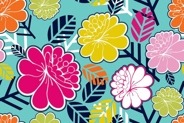 Japanese colorful flower patterns are smooth with abstract leaf backgrounds