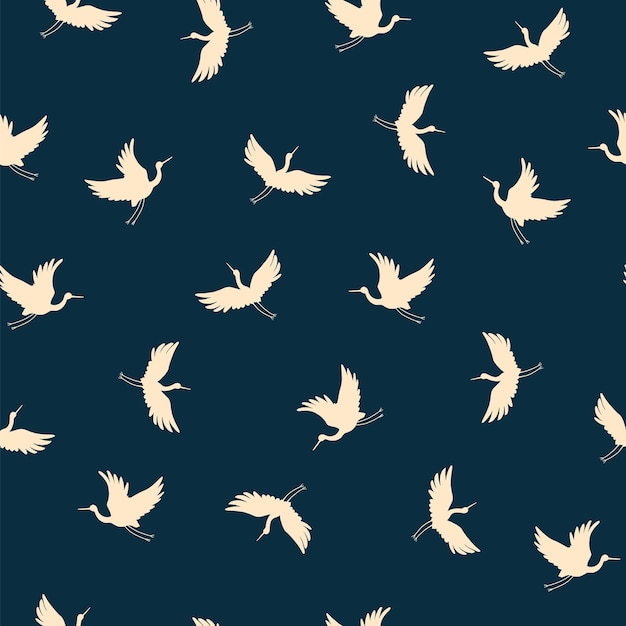 Premium Vector | Japanese crane vector seamless silhouette pattern